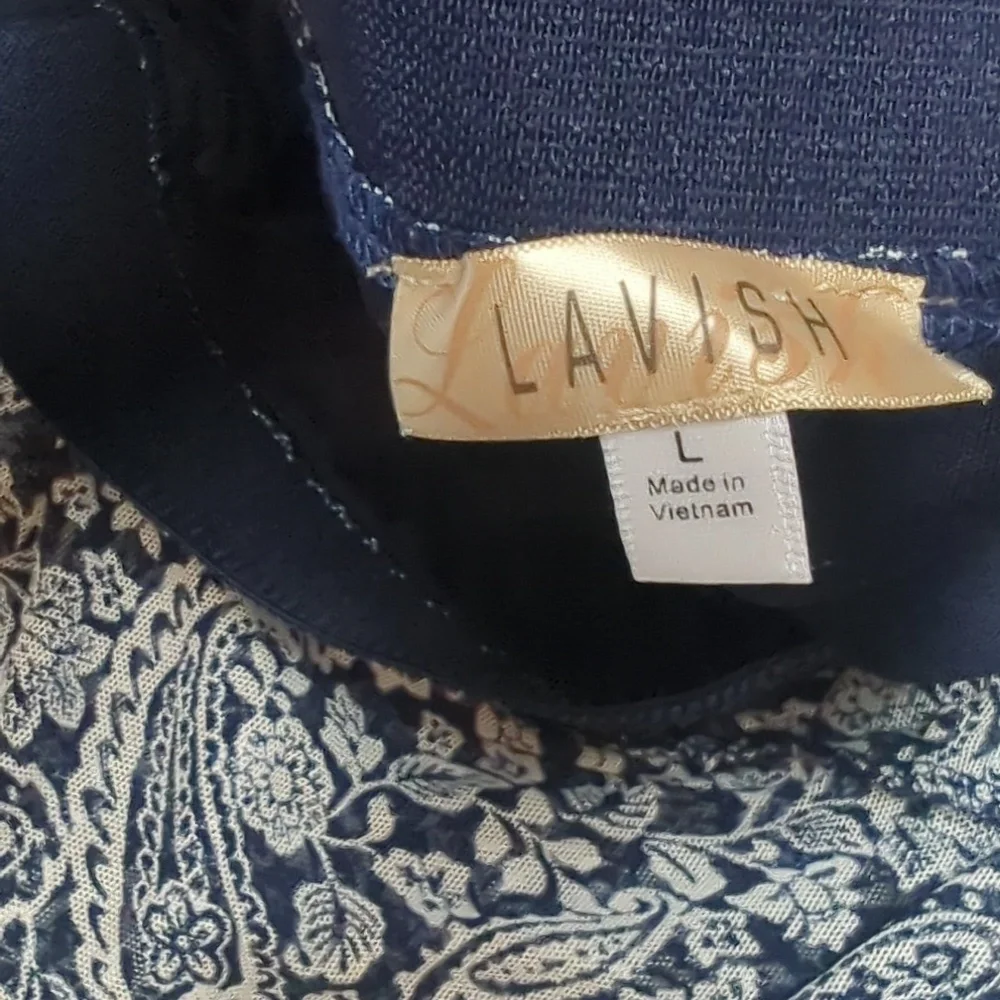 Lavish Navy & White Paisley Boho Semi-Sheer High Waist Pull On Maxi Skirt